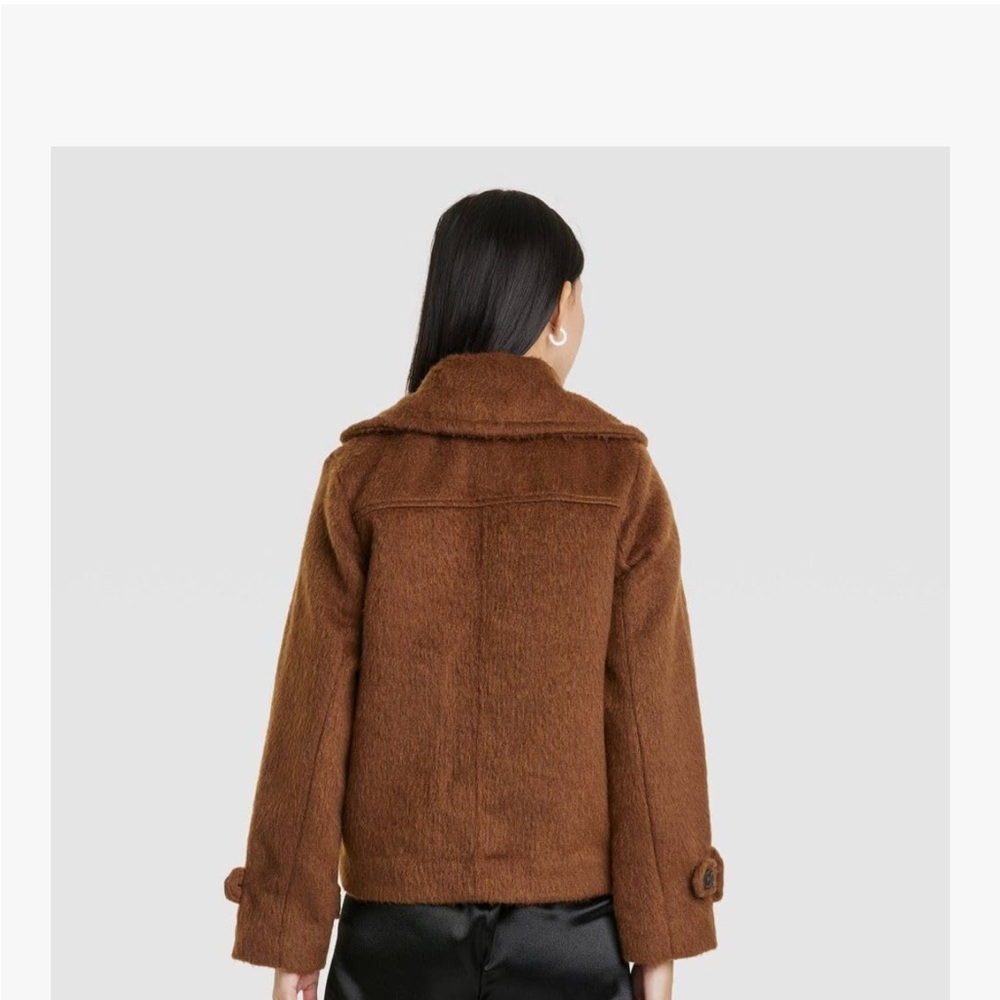 Wool-Blend Brown Short Coat - Women's Jacket a new day - Picture 2 of 7